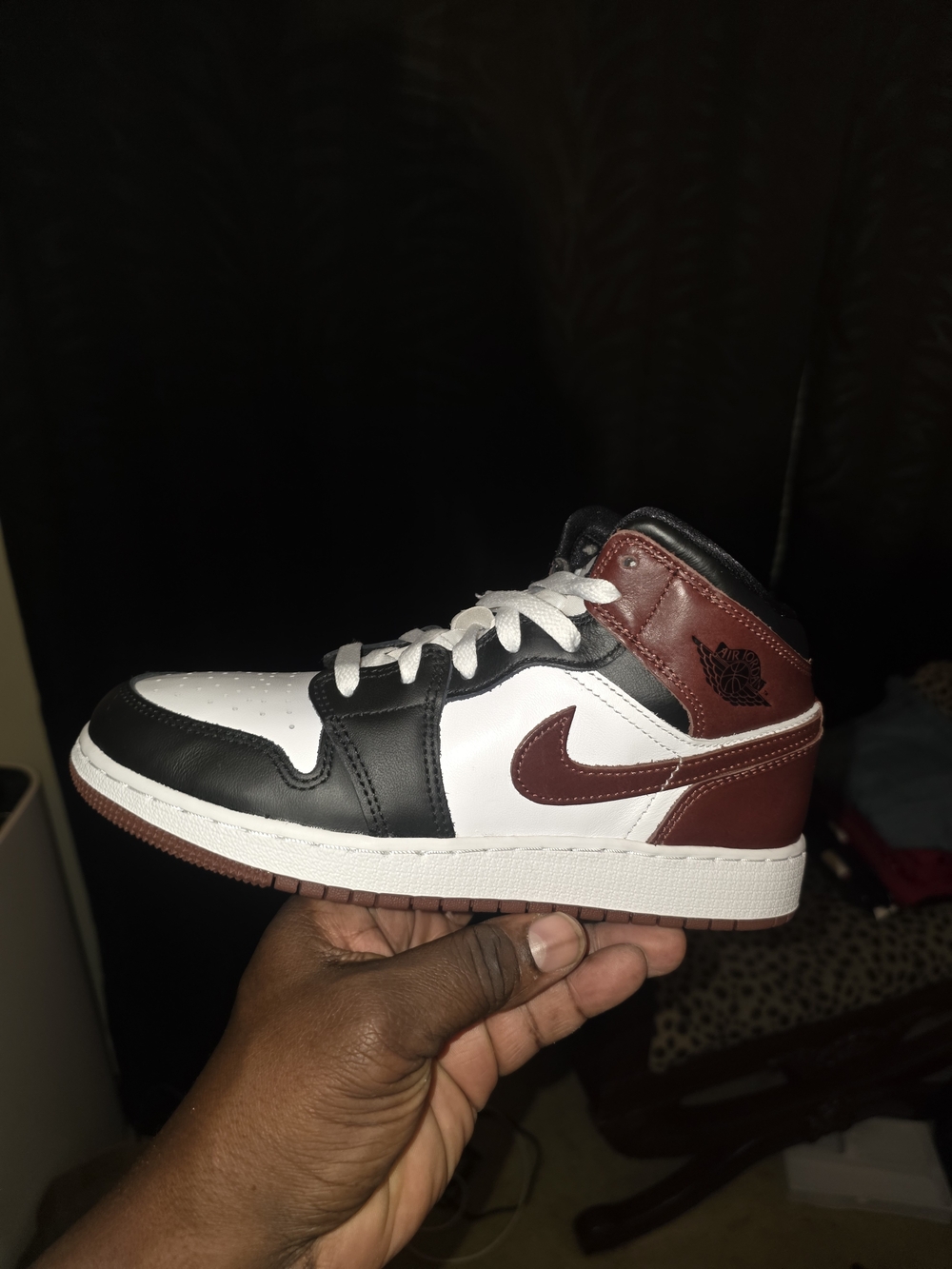 Jordan Kids High-Top Sneaker in White, Black & Burgundy